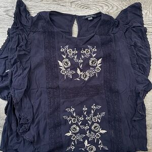 American Eagle Outfitters Navy Floral Embroidered Blouse